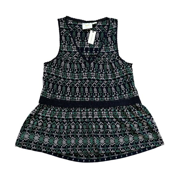 Maeve Anthropologie navy green & white embroidered v-neck tank top size S NWT - Picture 13 of 13